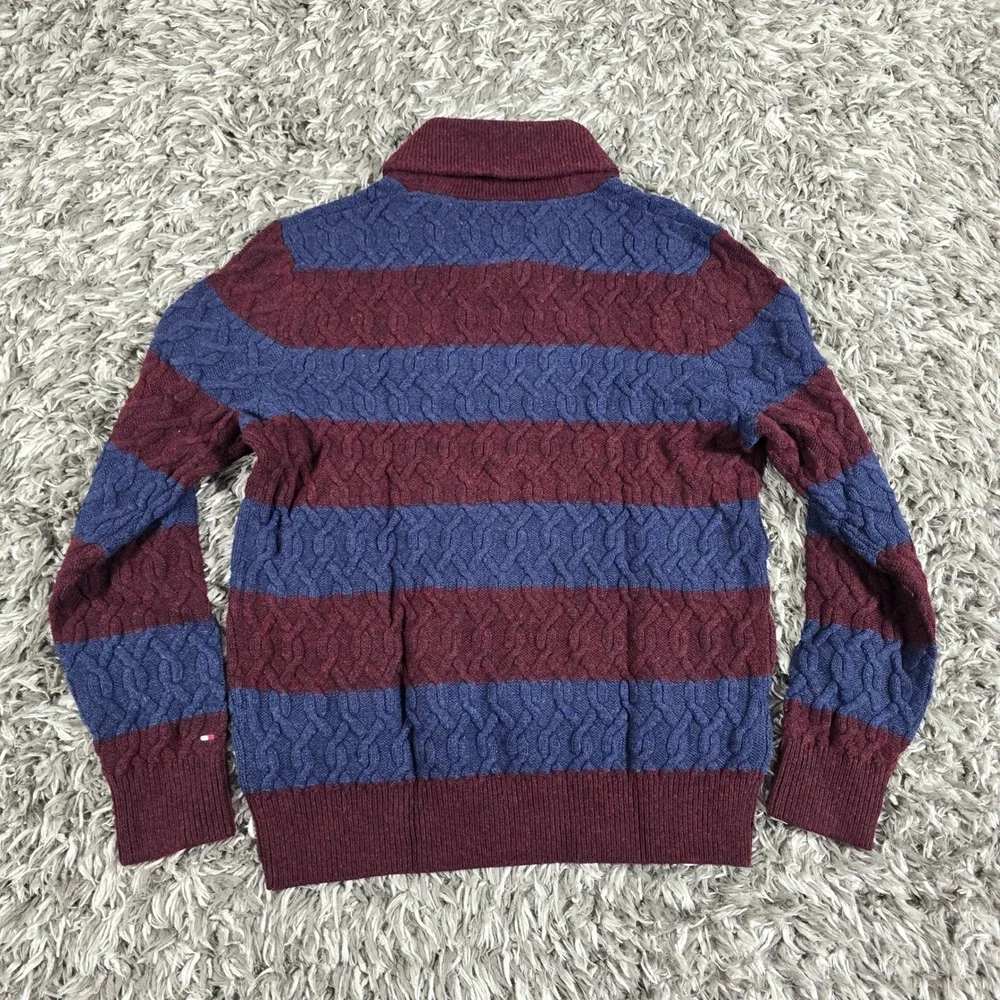 Tommy Hilfiger Mens Shawl Collar Cable Knit Striped Wool Blend Sweater L NEW